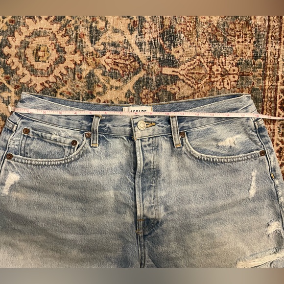 Agolde Parker Long Cotton Cut Off Denim Shorts Swapmeet Raw Hem High Rise Sz 29 - Picture 9 of 11